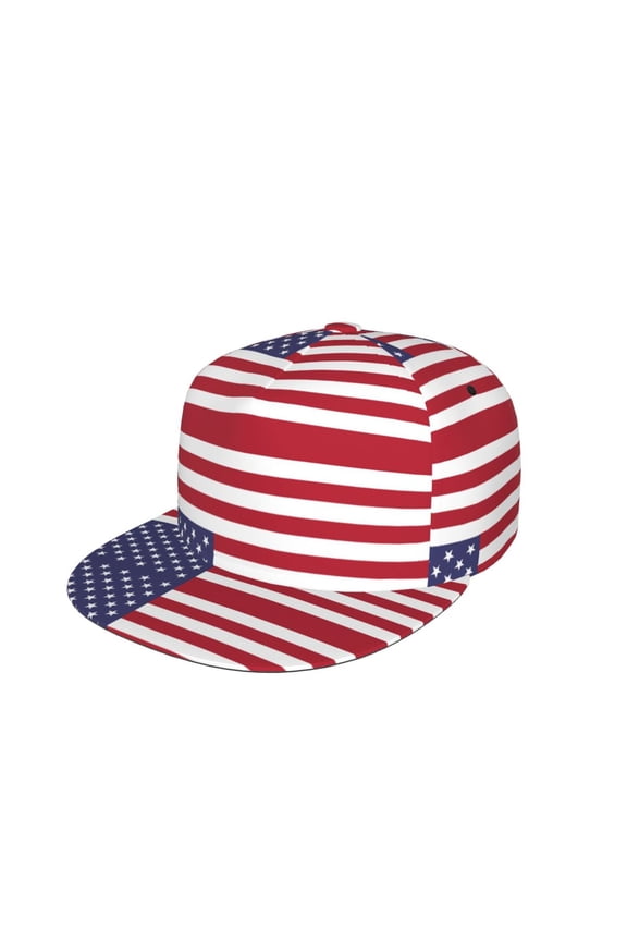 America Flag Flat Brim Trucker Cap Adjustable Snapback Hat For Men Women