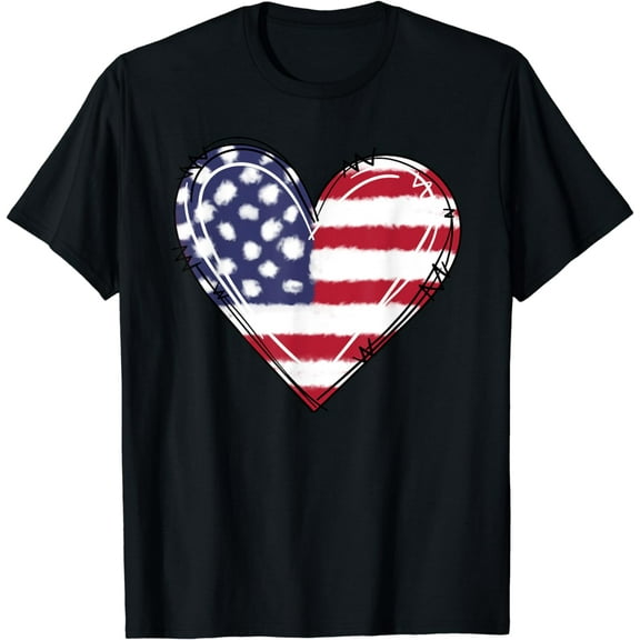 America Flag Heart Love 4th Of July Independence Day 2025 T-Shirt