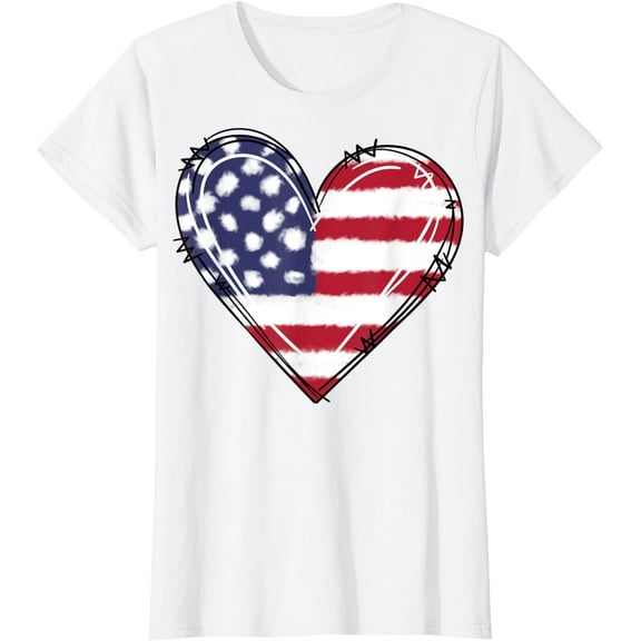 America Flag Heart Love 4th Of July Independence Day 2025 T-Shirt