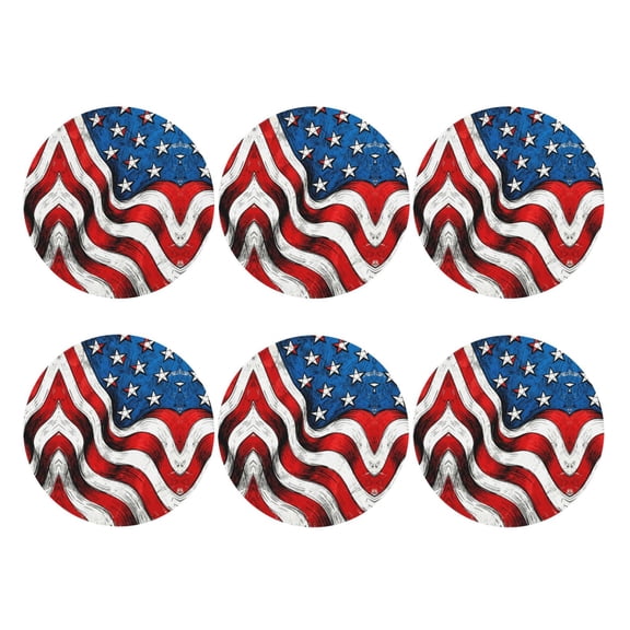 America Flag Leather Coasters for Drinks Perfect for Living Room, Kitchen, or Outdoor Use Set of 6 Round Shape