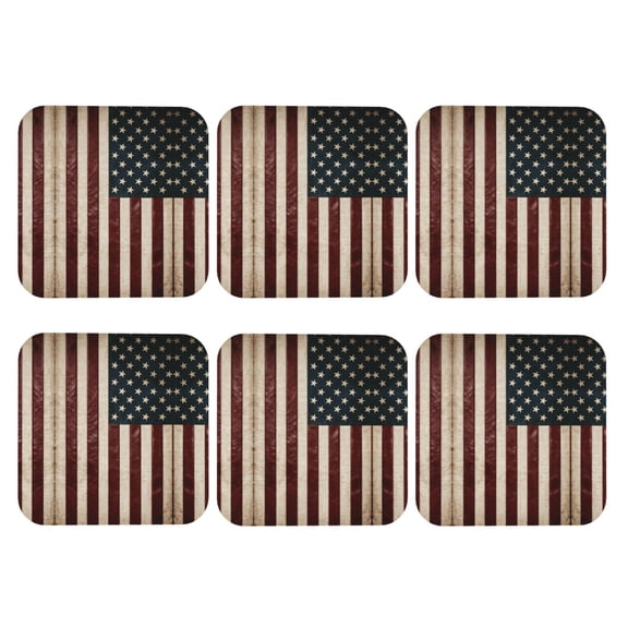 America Flag Leather Drinks Coasters Suitable for Various Cups Set of 6 Square