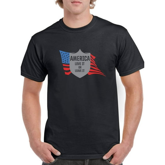 America Flag Love It Or Leave It Graphic Men Black T-Shirt, Male Medium
