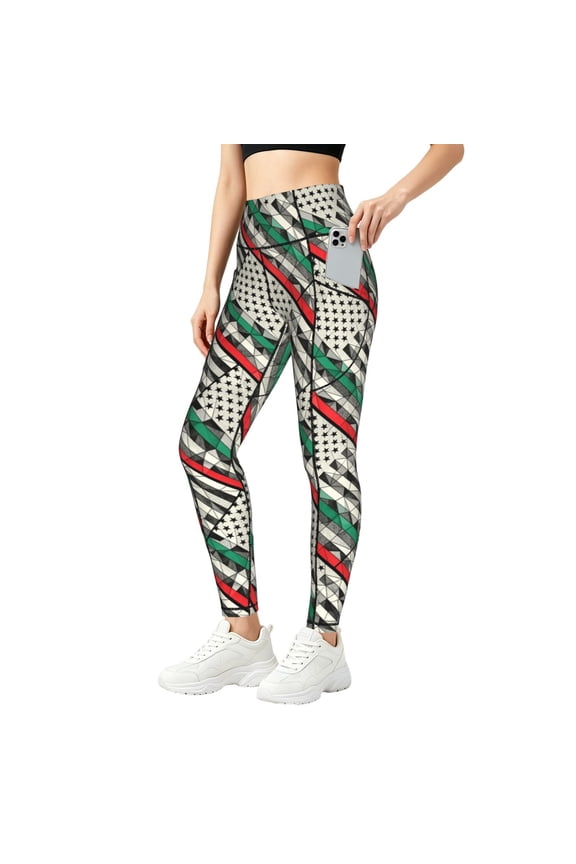 America-Flag-Mexico High Waisted Yoga Pants with Pockets Leggings for Women Tummy Control Workout Leggings Medium