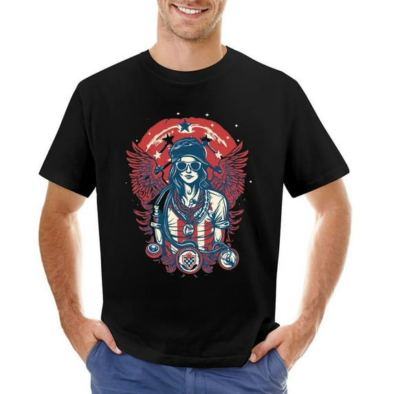 America Flag, Nurse Stethoscope T-shirt Men’s Graphic T-shirt Vintage Short Sleeve Sport Tee Black L