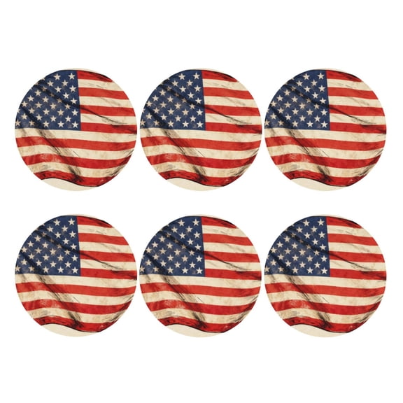 America Flag Patriotic Leather Drinks Coasters Suitable for Various Cups Set of 6 Round Shape