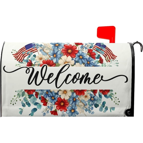 America Flag Patriotic Mailbox Covers Magnetic Oversized 25”x21” 4th of July Mail Box Covers Summer Floral Mailbox Wraps USA Memorial Day Post Letter Box Covers for Garden Yard Home Decor