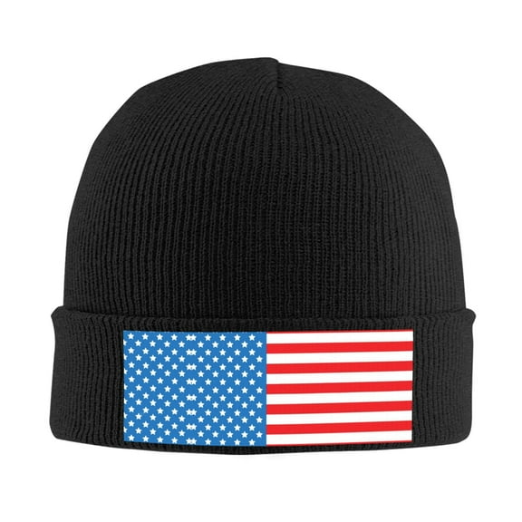 America Flag Pattern Beanie Hat Men Women Warm Printed Cap Knit Beanies Hats Outdoor Winter Black