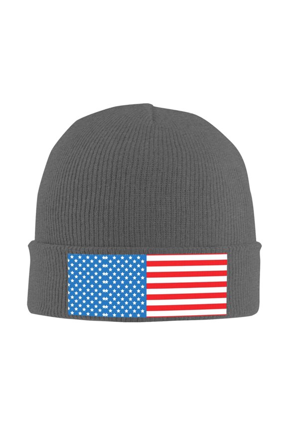 America Flag Pattern Beanie Hat Men Women Warm Printed Cap Knit Beanies Hats Outdoor Winter Deep Heather
