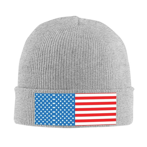America Flag Pattern Beanie Hat Men Women Warm Printed Cap Knit Beanies Hats Outdoor Winter Gray