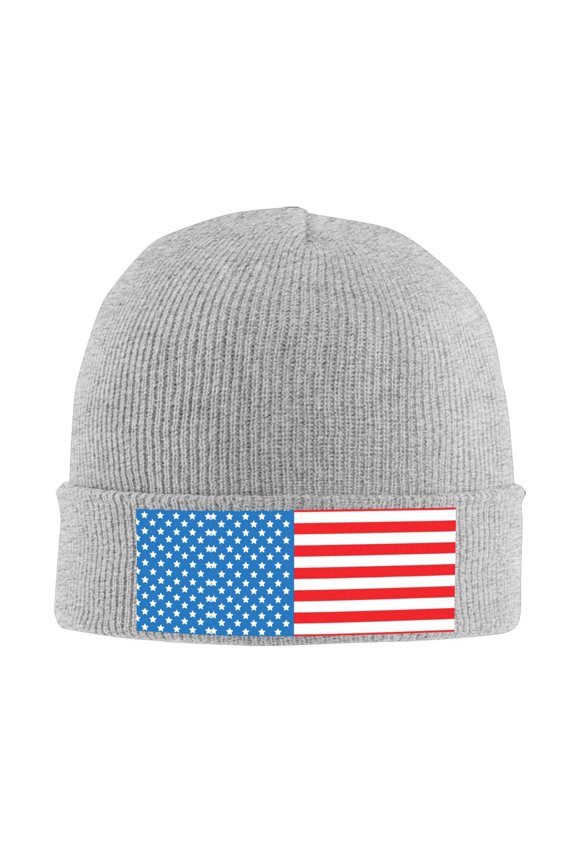 America Flag Pattern Beanie Hat Men Women Warm Printed Cap Knit Beanies Hats Outdoor Winter Gray