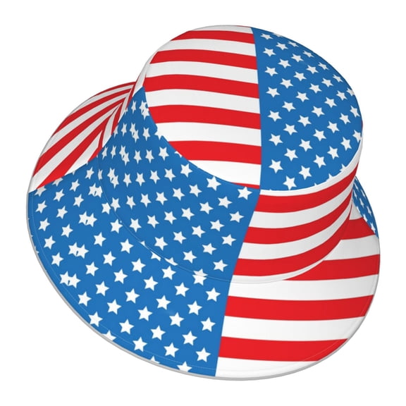 America Flag Pattern Bucket Hat Stripe Beach Fisherman Hats For Women Men Reversible Double-Side-Wear With Reflective