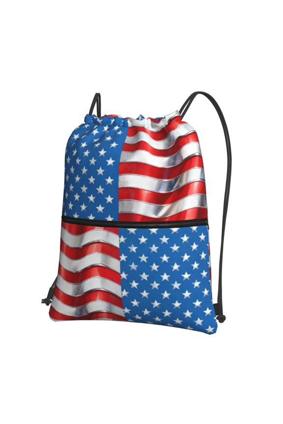 America Flag Pattern Drawstring Backpack Water Resistant String Bag Sports Sackpack Gym Sack For Men Women