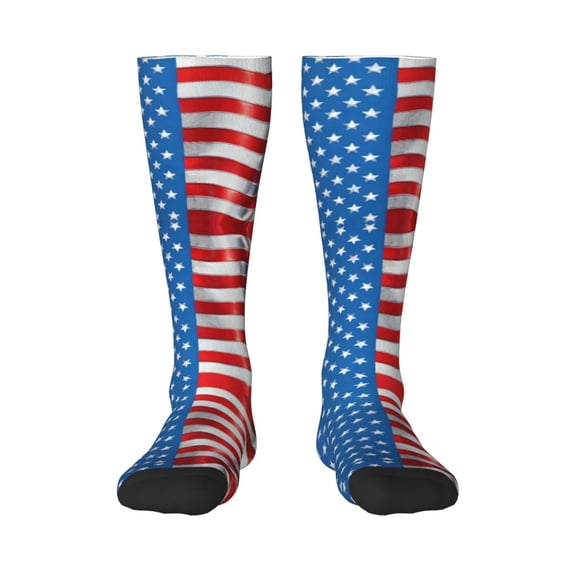 America Flag Pattern Knee High Socks for Women Long Leg Warmers Socks