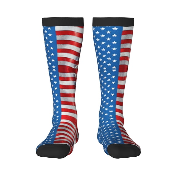 America Flag Pattern Knee High Socks for Women Long Leg Warmers Socks