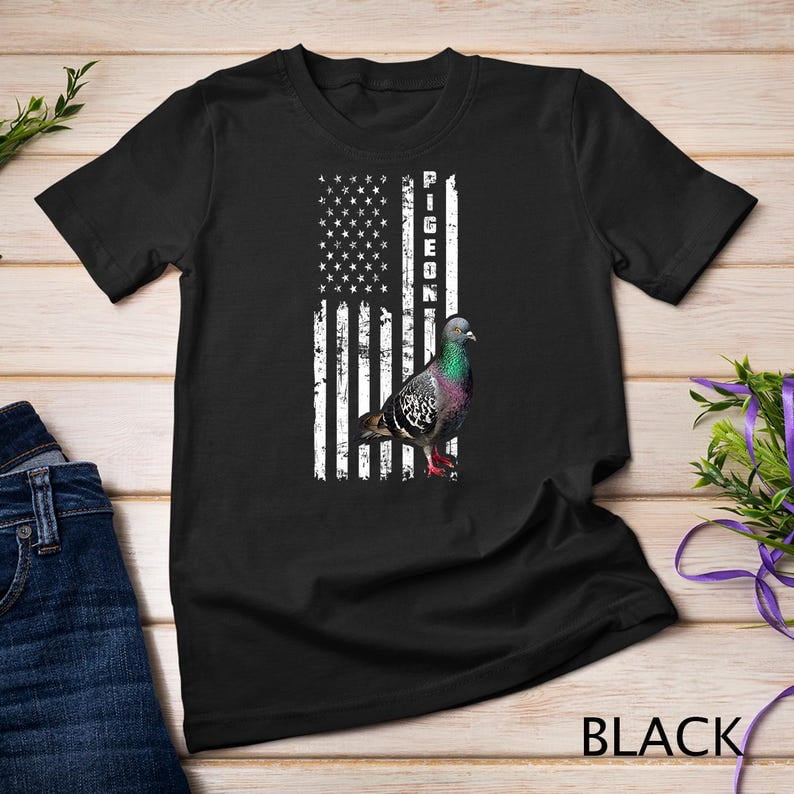 Black and White Pigeon Tree Logo Tee Made in USA T-shirt