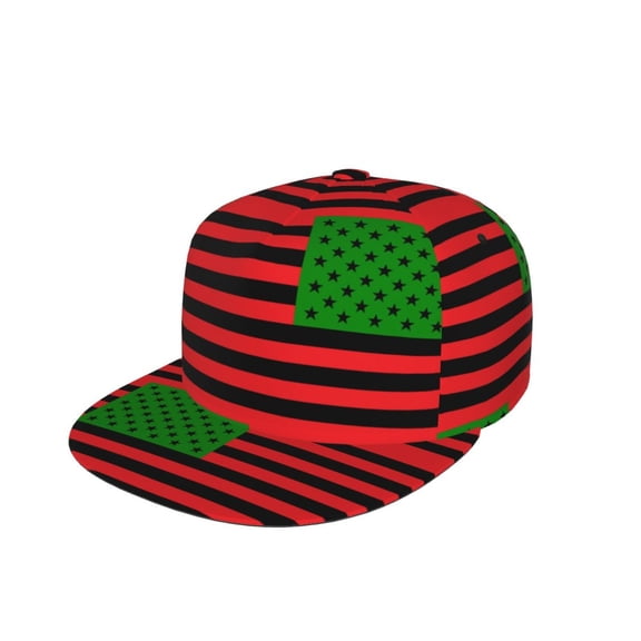 America Flag - Red Black And Green Flat Brim Trucker Cap Adjustable Snapback Hat For Men Women