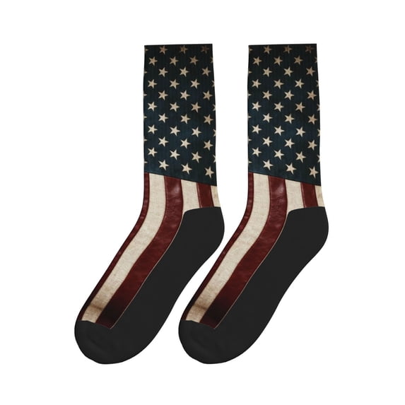 America Flag Retro Athletic Crew Novelty Socks for Womens Mens