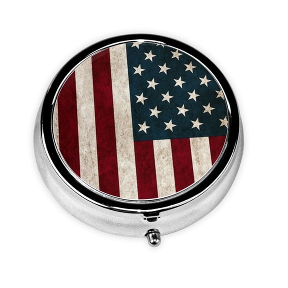 America Flag Round Pill Box Small Pill Case For Purse Pocket Medicine Organizer Travel Pillbox Portable Pill Container