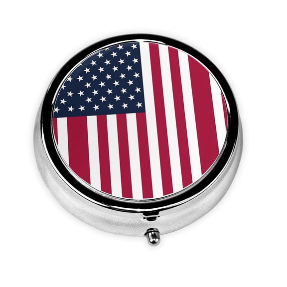 America Flag Round Portable Pill Box Organizer Vitamin Containers Perfect For Traveling