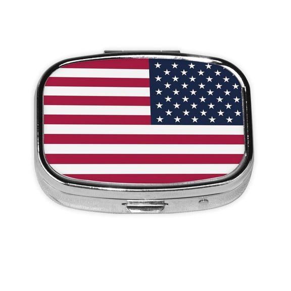 America Flag Small Pill Case For Pockets & Purses 2 Compartment Travel Medicine Organizer