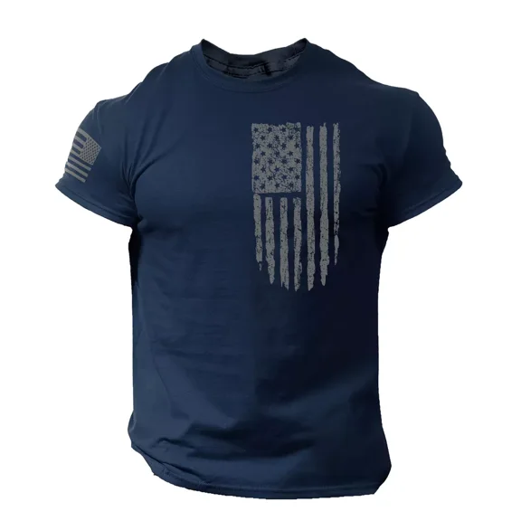 America Flag T-shirt Black Cotton Military Distressed USA Gym Top