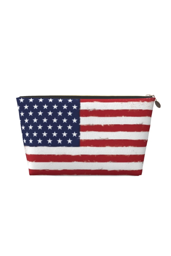 America Flag Travel Handbag Leather Purse Organizer Tidy Bag Purse Toiletry Clutch For Women