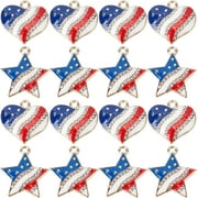 America Flag USA Patriotic 4th of July Rhinestone Love Heart Star Charms