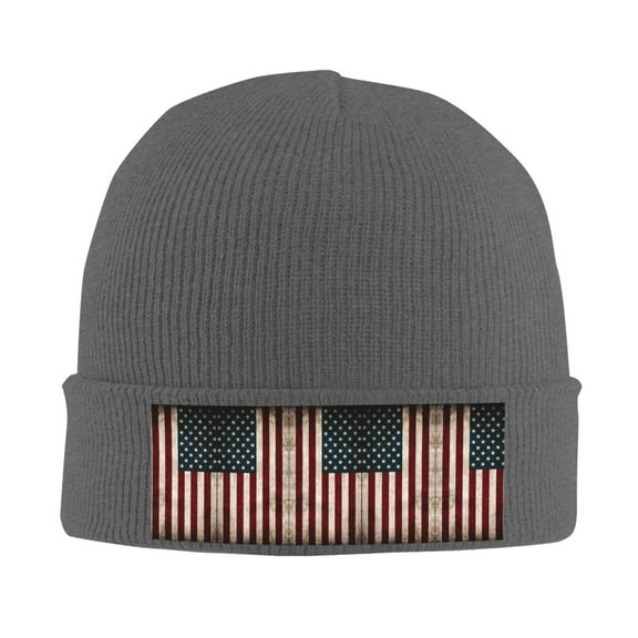 America Flag Winter Beanie Hats for Men Women Warm Cozy Knitted Cuffed Skull Cap Deep Heather