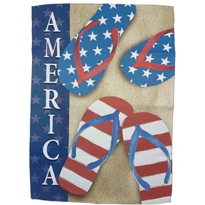 America Flip Flops Garden Flag - 12" x 18", Stars, Stripes, President's Day, Memorial Day, Spring 4th of July, Summer, Beach Decor