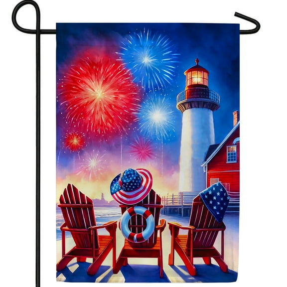 America Forever 4th of July Adirondack Chairs Garden Flag, 12.5x18 inch Double Sided, America Patriotic Coastal Outside Decor, USA Memorial Day Nautical Small Yard Decoration