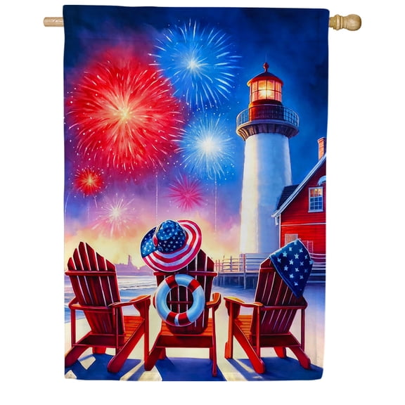 America Forever 4th of July Adirondack Chairs House Flag, 28 x 40 inch Double Sided, America Patriotic Coastal Outside Decor, USA Memorial Day Nautical Small Yard Decoration