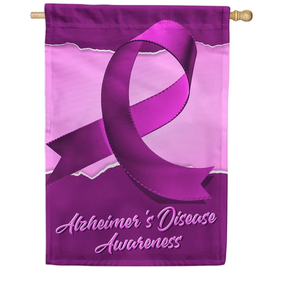 America Forever Alzheimers Awareness House Flag, 28 x 40 inch Double Sided, Purple Ribbon Banner, Memory Support Outdoor Decor, Brain Health Yard Flag