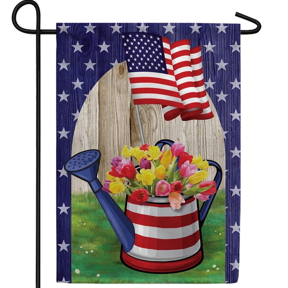 America Forever AmeriCAN Flowers Garden Flag, 12.5 x 18 inch Double Sided, Patriotic Watering Can American Flag Stars Summer 4th July Outdoor Decorations Yard Flag