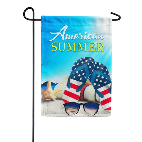 America Forever American Summer Patriotic Flip Flops Garden Flag 12.5 x 18 inches Red, White, Blue, Stars Stripes USA Beach Summer 4th of July Sunglasses Double Sided Yard Outdoor Decorative Flag