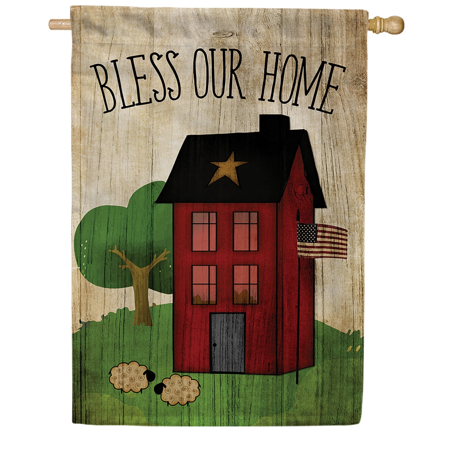 America Forever Americana Bless Our Home House Flag, 28 x 40 inch Double Sided, Farmhouse Banner, House Sheep Country Charm Outdoor Decor, Rustic Yard Flag