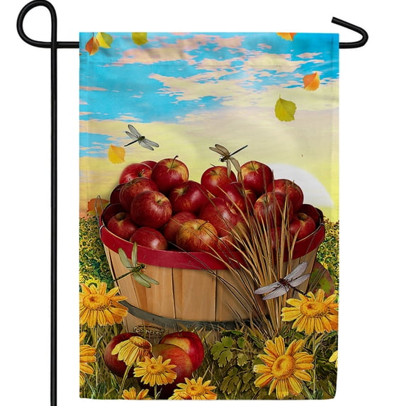 America Forever Apple Basket Garden Flag, 12.5 x 18 inches Double Sided, Harvest Autumn Decoration, Dragonflies, Fall Autumn Seasonal Decorative Outdoor Flag for Yard, Lawn, and Garden