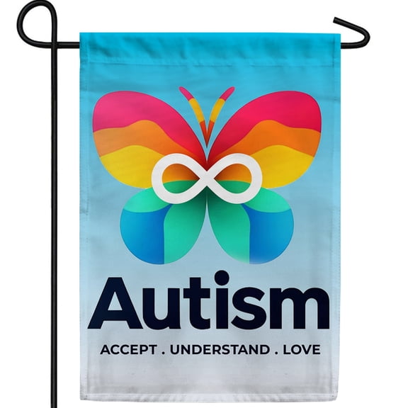 America Forever Autism Acceptance Butterfly Garden Flag, 12.5 x 18 inch Double Sided, Awareness Support Banner, Infinity Symbol Decor, Autism Pride Flag