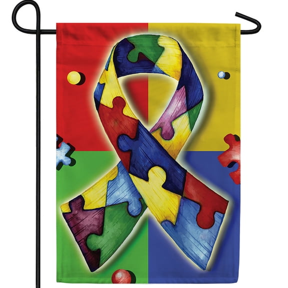 America Forever Autism Awareness Garden Flag, 12.5 x 18 inch Double Sided, Puzzle Piece Ribbon Flag, Autism Support, Neurodiversity Acceptance, Special Needs Family Yard Decor