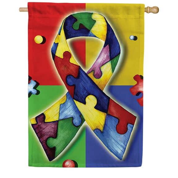 America Forever Autism Awareness House Flag, 28 x 40 inch Double Sided, Puzzle Piece Ribbon Flag, Autism Support, Neurodiversity Acceptance, Special Needs Family Yard Decor