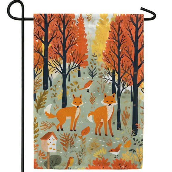 America Forever Autumn Foxes Garden Flag, 12.5 x 18 inches Double Sided, Woodland Foxes Forest Flag, Fall Foliage Animals, Outdoor Seasonal Flags for Yard, Lawn, Garden Decor