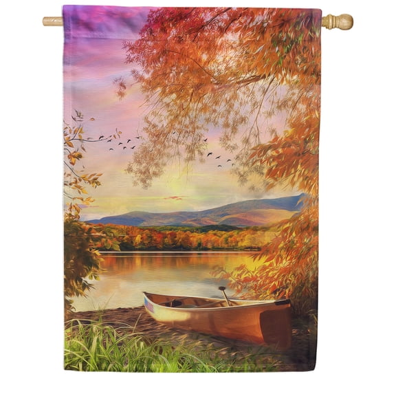 America Forever Autumn Lake House Flag, 28 x 40 inches Double Sided, Scenic Autumn House Flag, Fall Leaves Decorative Outdoor Flag for Yard, Lawn, and House Decor