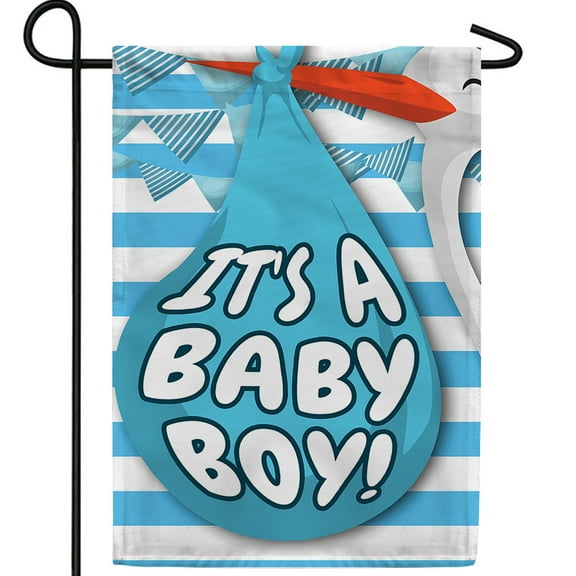 America Forever Baby Boy Stork Delivery Garden Flag, 12.5 x 18 inch Double Sided, Its A Baby Boy Birth Announcement Newborn Welcome, Blue Nursery Shower Gender Reveal Outdoor Yard Banner
