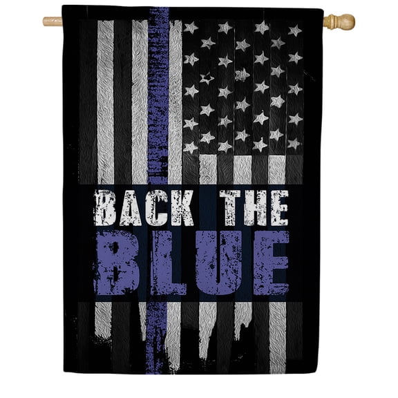 America Forever Back the Blue Double Sided House Flag, 28 x 40 inch, Thin Blue Line Support Police, Law Enforcement Patriotic Outdoor Decorations Banner