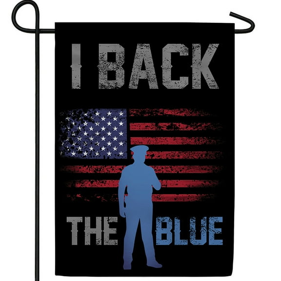 America Forever Back the Blue Police Support Double Sided Garden Flag, 12.5 x 18 inch Officer Silhouette USA Thin Blue Line Outdoor Yard Decor Banner Law Enforcement Home Decorations