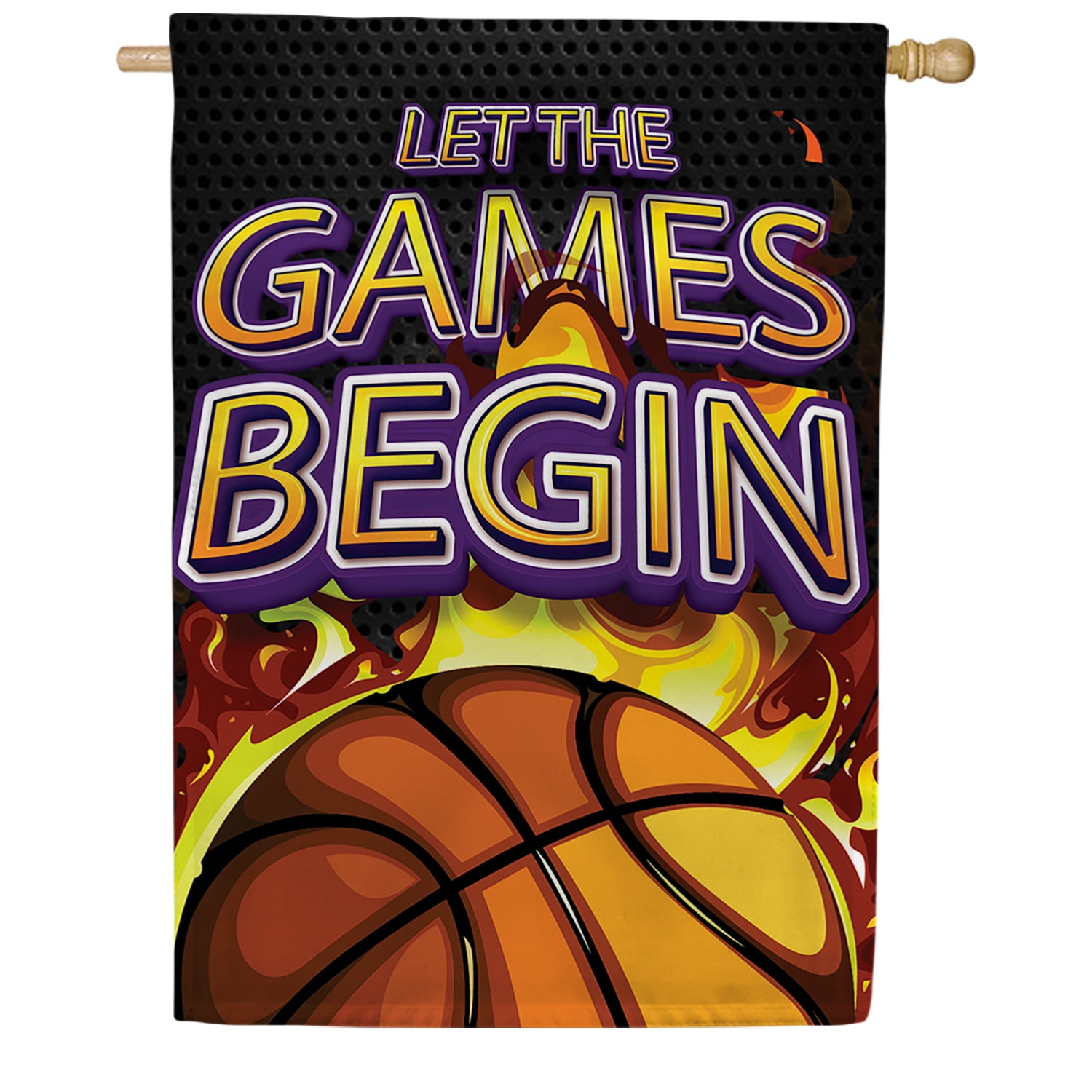 America Forever Basketball Fever House Flag, 28 x 40 inch Double Sided, Sports Banner, Let Games Begin Flames Ball Outdoor Decor, Game Day Yard Flag