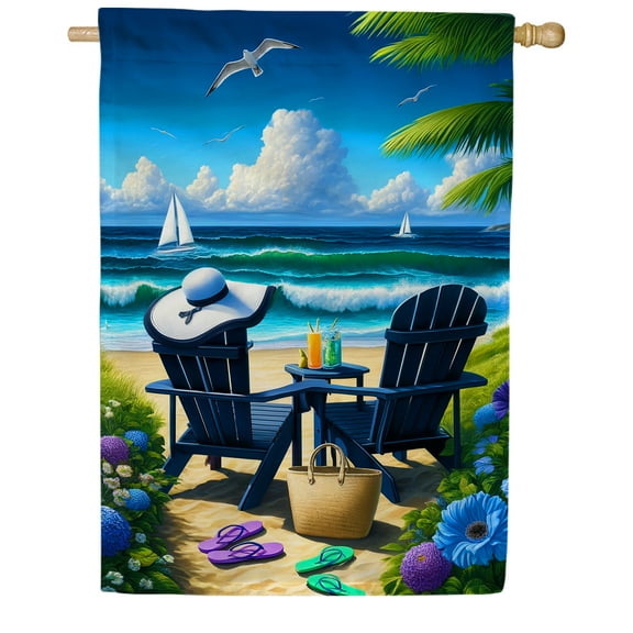 America Forever Beach Life Summer House Flag, 28" x 40" Double Sided, Nautical Adirondack Chairs, Coastal Seaide Decor, Tropical Yard Outdoor Small Decor for Summer