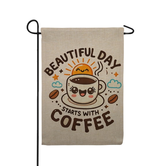 America Forever Beautiful Day Coffee Burlap Garden Flag, 12 x 18 inch Double Sided, Coffee Cup Banner, Kawaii Cute Morning Outdoor Decor, Burlap Coffee Lover Yard Flag