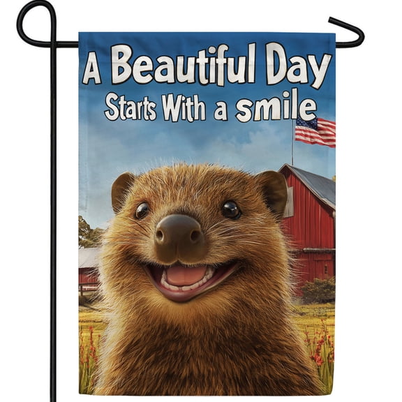 America Forever Beautiful Day Quokka Garden Flag, 12.5 x 18 inch Double Sided, Smiling Animal Inspirational Quote Farm Country Outdoor Decorations Yard Flag