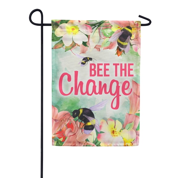 America Forever Bee the Change Garden Flag 12.5 x 18 inch Honey Bee Floral Inspirational Motivational Quote Positive Vibes Spring Summer Double Sided Outdoor Yard Decorative Flag