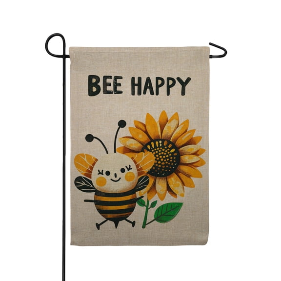 America Forever Bee Happy Winking Bee Burlap Garden Flag, 12 x 18 inch Double Sided, Cute Cartoon Bee Sunflower Banner, Happy Motivational Outdoor Decor, Spring Summer Yard Flag